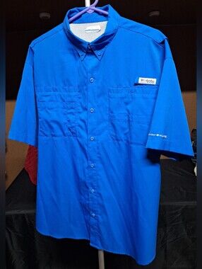 Columbia Men's Button-Down Short Sleeve Shirt - Blue